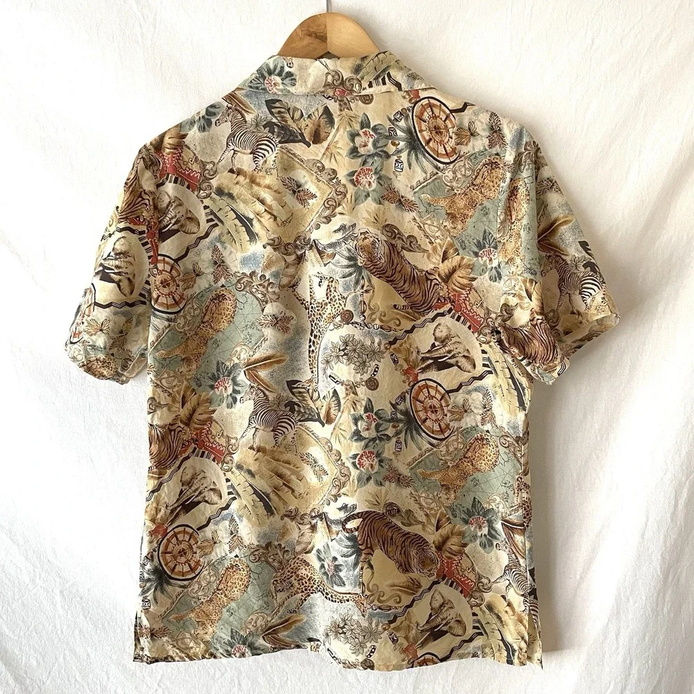 Vintage Anna & Frank Top Womens Medium M 100% Silk African Safari Animal Print - Picture 2 of 8